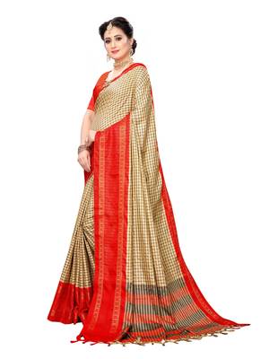 Beige woven cotton silk saree with blouse 2