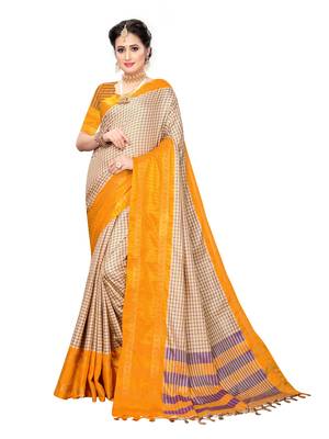 Beige woven cotton silk saree with blouse 1