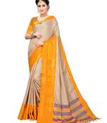 Beige woven cotton silk saree with blouse