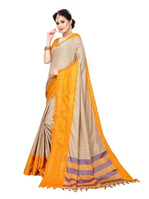 Beige woven cotton silk saree with blouse 2