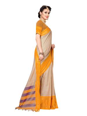 Beige woven cotton silk saree with blouse 3