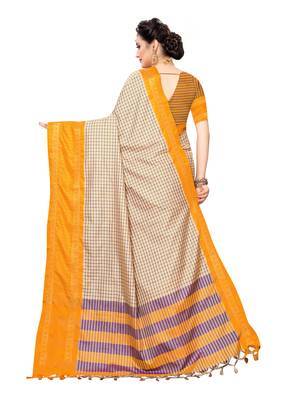 Beige woven cotton silk saree with blouse 4