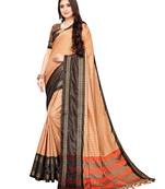 Beige woven cotton silk saree with blouse