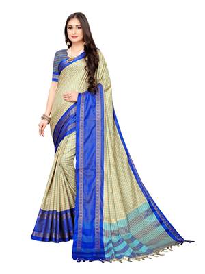Beige woven cotton silk saree with blouse 1