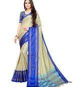 Beige woven cotton silk saree with blouse