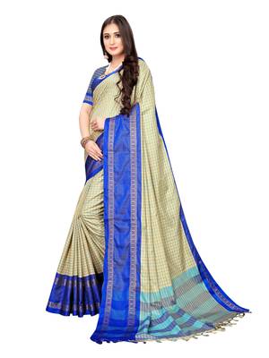Beige woven cotton silk saree with blouse 2