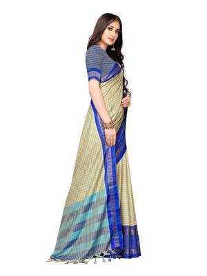 Beige woven cotton silk saree with blouse 3