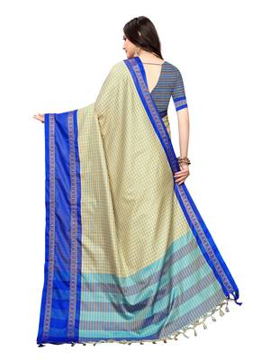 Beige woven cotton silk saree with blouse 4