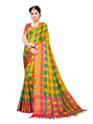 Mustard Woven Cotton Silk Saree With Blouse 1