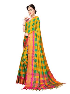 Mustard Woven Cotton Silk Saree With Blouse 2