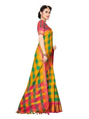 Mustard Woven Cotton Silk Saree With Blouse 3