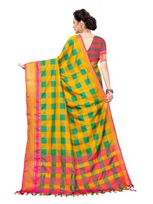 Mustard Woven Cotton Silk Saree With Blouse 4