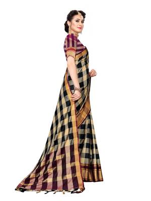 Beige woven cotton silk saree with blouse 3