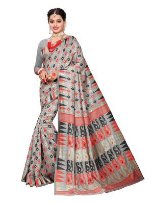 Grey woven cotton silk saree with blouse 1