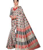 Grey woven cotton silk saree with blouse