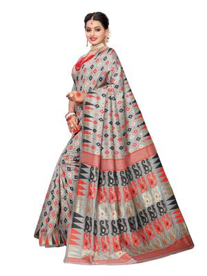 Grey woven cotton silk saree with blouse 2