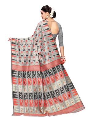 Grey woven cotton silk saree with blouse 3