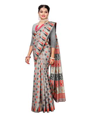 Grey woven cotton silk saree with blouse 4