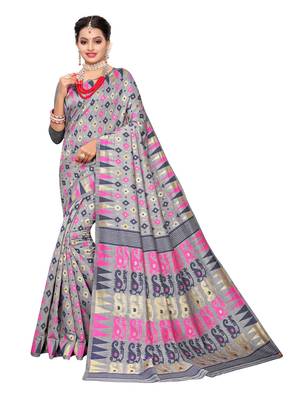 Grey Woven Cotton Silk Saree With Blouse 1