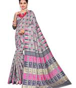 Grey Woven Cotton Silk Saree With Blouse
