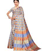 Grey Woven Cotton Silk Saree With Blouse