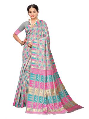 Grey woven cotton silk saree with blouse 1