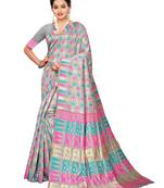 Grey woven cotton silk saree with blouse