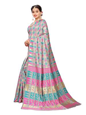 Grey woven cotton silk saree with blouse 2