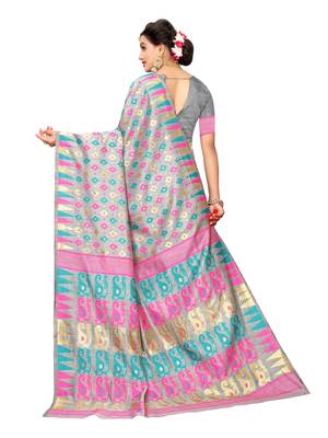Grey woven cotton silk saree with blouse 3