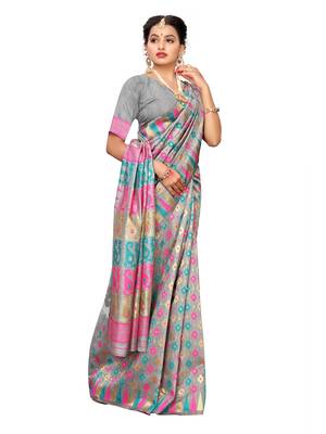 Grey woven cotton silk saree with blouse 4