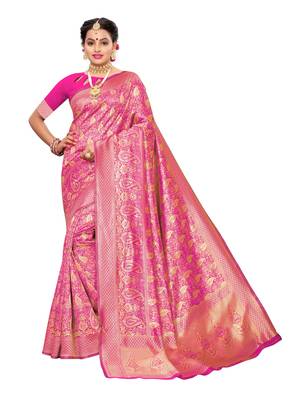 Pink Woven Poly Silk Saree With Blouse 1