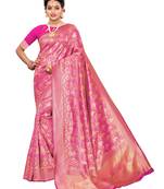 Pink Woven Poly Silk Saree With Blouse