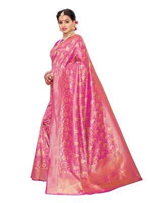 Pink Woven Poly Silk Saree With Blouse 2