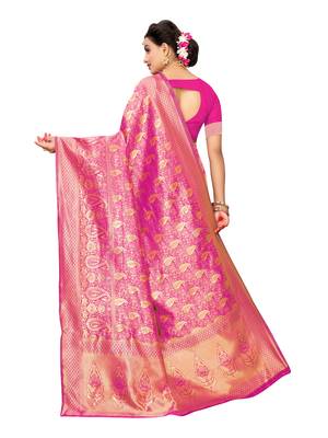 Pink Woven Poly Silk Saree With Blouse 3