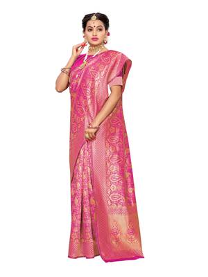 Pink Woven Poly Silk Saree With Blouse 4