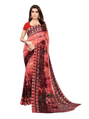 Peach Printed Georgette Saree With Blouse 1