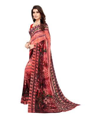 Peach Printed Georgette Saree With Blouse 2