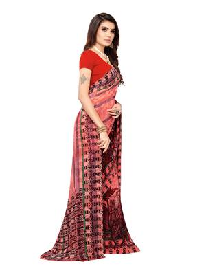 Peach Printed Georgette Saree With Blouse 3