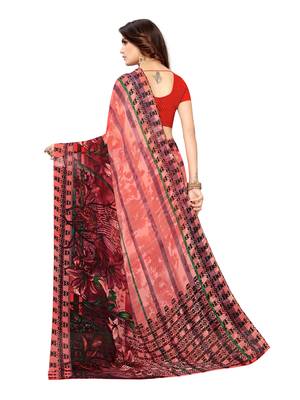 Peach Printed Georgette Saree With Blouse 4
