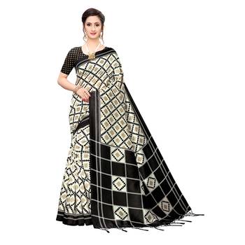 Black printed khadi saree with blouse 1