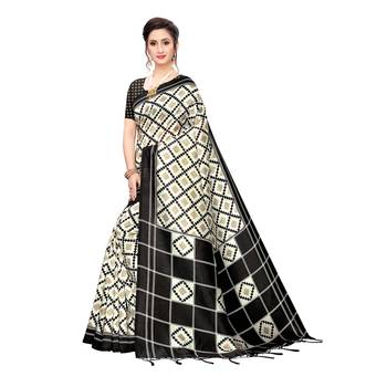 Black printed khadi saree with blouse 2