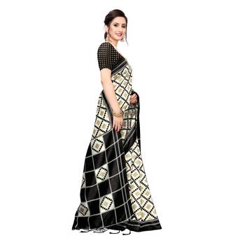 Black printed khadi saree with blouse 3