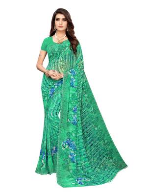 Green Printed Georgette Saree With Blouse 1