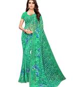 Green Printed Georgette Saree With Blouse