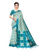 Blue printed khadi saree with blouse