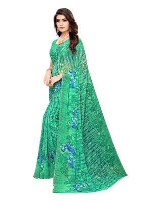Green Printed Georgette Saree With Blouse 2