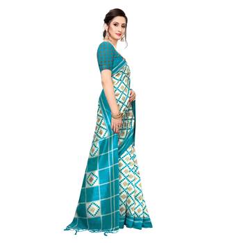 Blue printed khadi saree with blouse 3