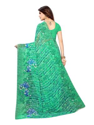 Green Printed Georgette Saree With Blouse 4