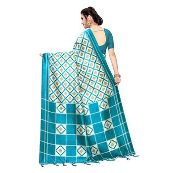 Blue printed khadi saree with blouse 4