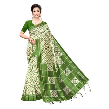 Green printed khadi saree with blouse 1
